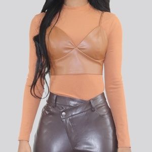 FAUX LEATHER CAMI LAYERED TOP